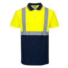 Image of PORTWEST S479 Hi-Vis Contrast Yellow/Navy Polo Shirt UK Size L