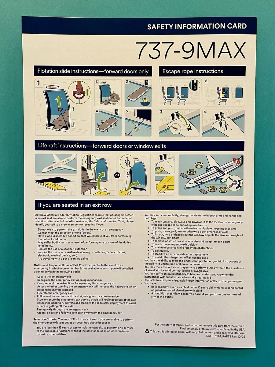 2025 ALASKA AIRLINES SAFETY CARD--737-MAX9 | eBay