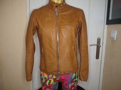 VINTAGE CAFE RACER SCHOTT 70/80er LEDER CAMEL DAMEN GR. 10 (S/M)