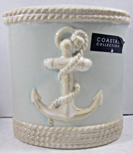 Coastal collection ceramic Bathroom blue beige Toothbrush Holder Rope Anchor