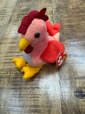 Rare Ty Beanie Baby Strut the Rooster 1996   P.V.C. Pellets With Tag 14 Errors