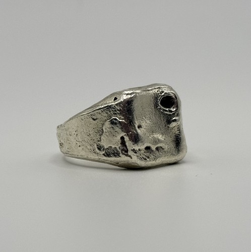 925 Sterling Silver Heavy Brutalist Signet Ring Size 62 17.28g Hallmarked