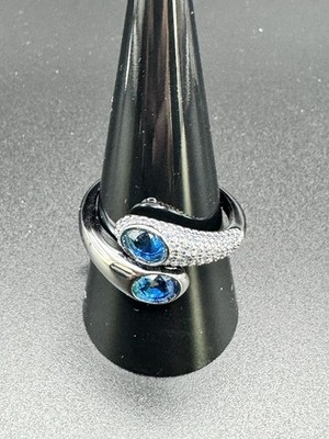 Bomb Party RG23835 Lab-Created Blue Topaz & Tourmaline Silver Wrap Ring 10