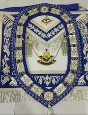 Masonic Past Master Apron Chain Collar  Jewel Hand Embroidered Blue Velvet
