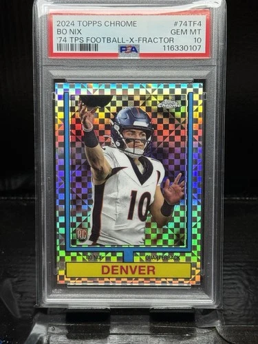2024 TOPPS CHROME 1974 TOPPS FOOTBALL X-FRACTOR #74TF4 BO NIX ROOKIE RC PSA 10