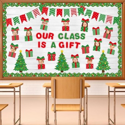Christmas Bulletin Board Decorations Set Xmas Boxes Cutouts Holiday Party