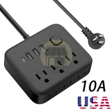 5FT Power Strip Surge Protector 6 AC Outlets 3 USB Ports 1 Type C Port Cable 10A