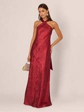 Adrianna Papell Foiled Mermaid Gown Formal Dress Size 10 Burgundy Wine NWOT