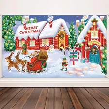 Blulu Christmas Wall Scene Santa Backdrop Extra Large Large, Multicolor 