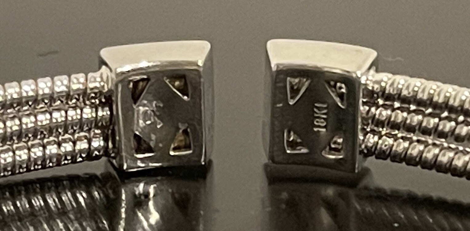 18K Solid White Gold Open Bangle Flexible Bracele… - image 6