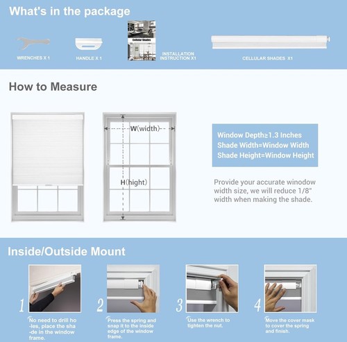 Blackout Blind For Window. Cellular Type. No Screw Required. 36”x64” - Picture 4 of 5
