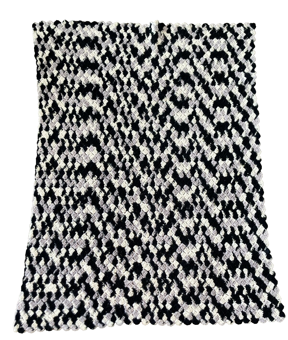 VINTAGE Handmade Blanket Retro Granny Black White Gray Crochet Afghan  36”x 46”