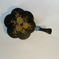 Vintage Plymouth Tole Silent Butler/Crumb Catcher Hand Painted Floral Pattern