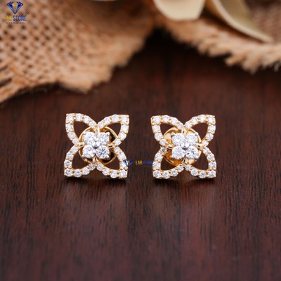 0.68 TCW  Round Cut Labgrown Diamond Earring 18k Yellow Gold Labstone