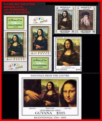 Leonardo da Vinci paintings / Mona Lisa = 5 different STAMPS + S/S
