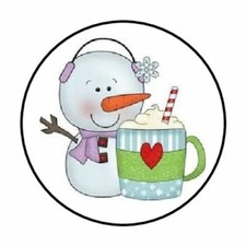 48 CHRISTMAS SNOWMAN HOT CHOCOLATE ENVELOPE SEALS LABELS STICKERS 1.2" ROUND