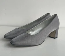 Selby Comfort Flex Pewter Satin Pumps Heels Slip On Shoes 7 Shimmer Block Heel