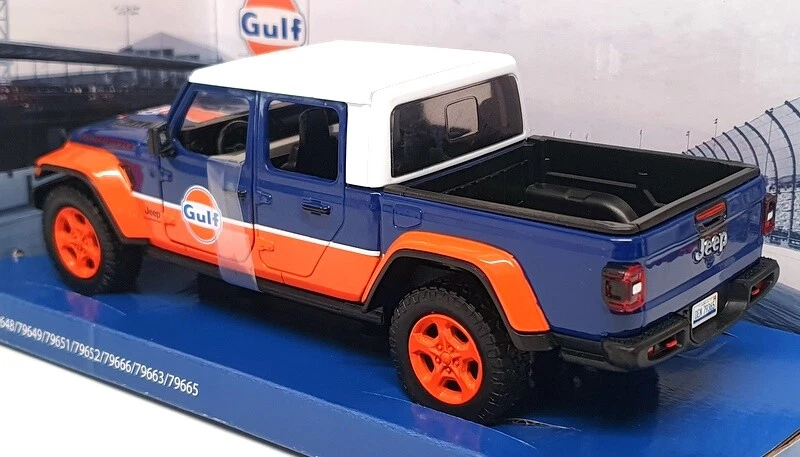 Motor Max 1/27 Scale 79663 - 2021 Jeep Gladiator Rubicon Gulf Blue/Orange/White - Image 2 of 4