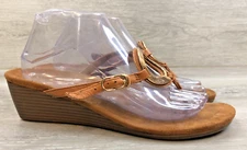 Vionic Orchid Women's Sandal 9.5 Brown Leather Gold Ring Wedge Orthotic Thong