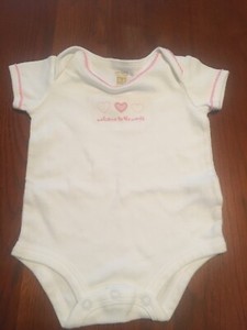 Carters Organic Cotton Bodysuit 3-6 Months Baby Girl White Pink Welcome VGUC