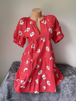 Universal Thread Mini Dress Babydoll XS Floral Puff Sleeve Tiered V Pink V Cute