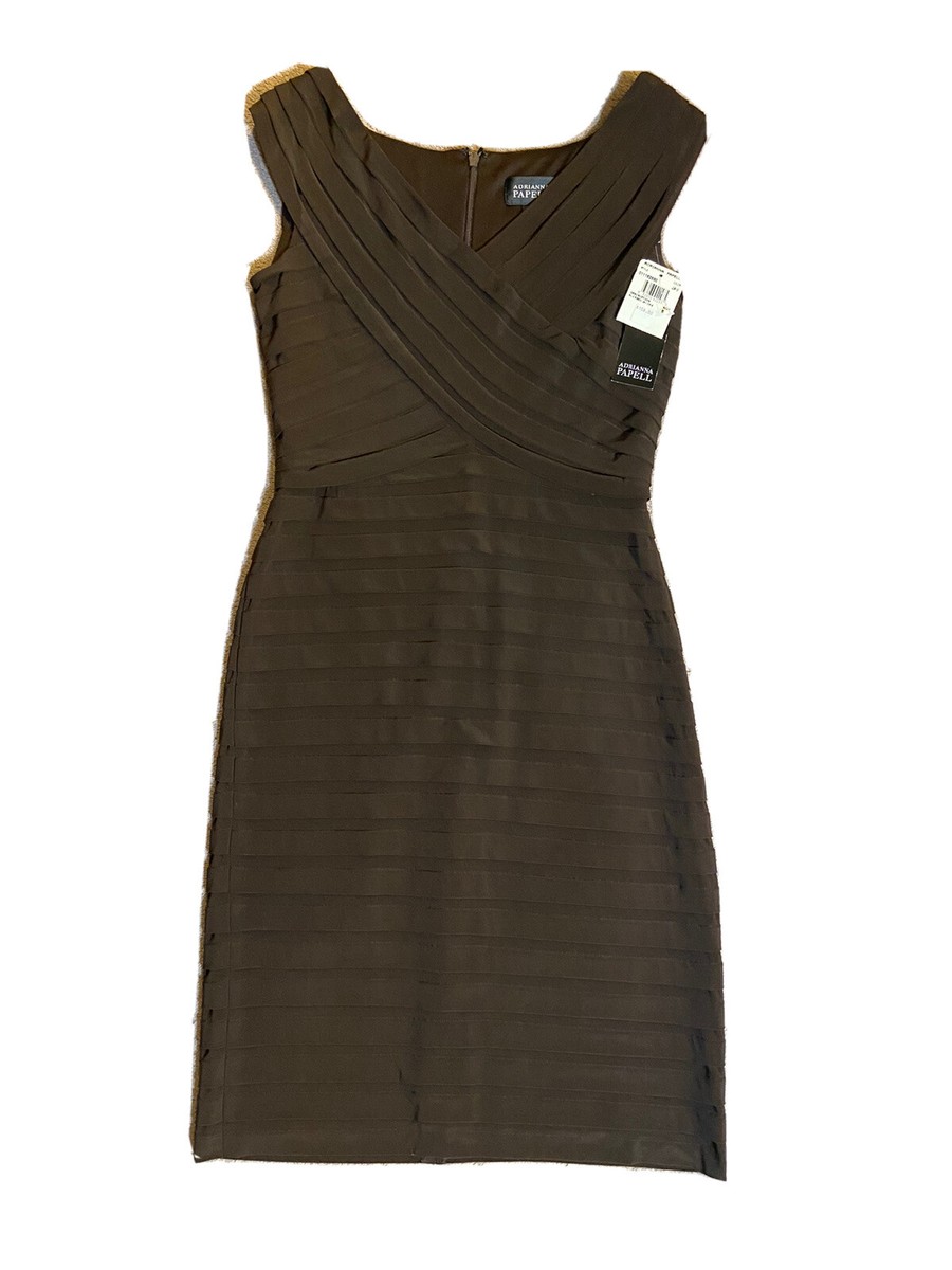 adrianna papell pleated jersey sheath dress brown – size 8 NWT ryder