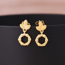 Dainty Leaf and Bamboo Tiny Gold Earrings 925 Sterling Silver Beautiful Jewelry