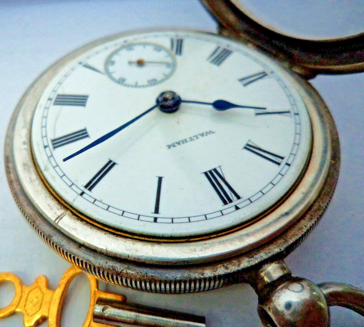 ANTIQUE VICTORIAN 1905 AMERICAN WALTHAM WATCH COM .WITH DENNISON SILVER CASE View 6