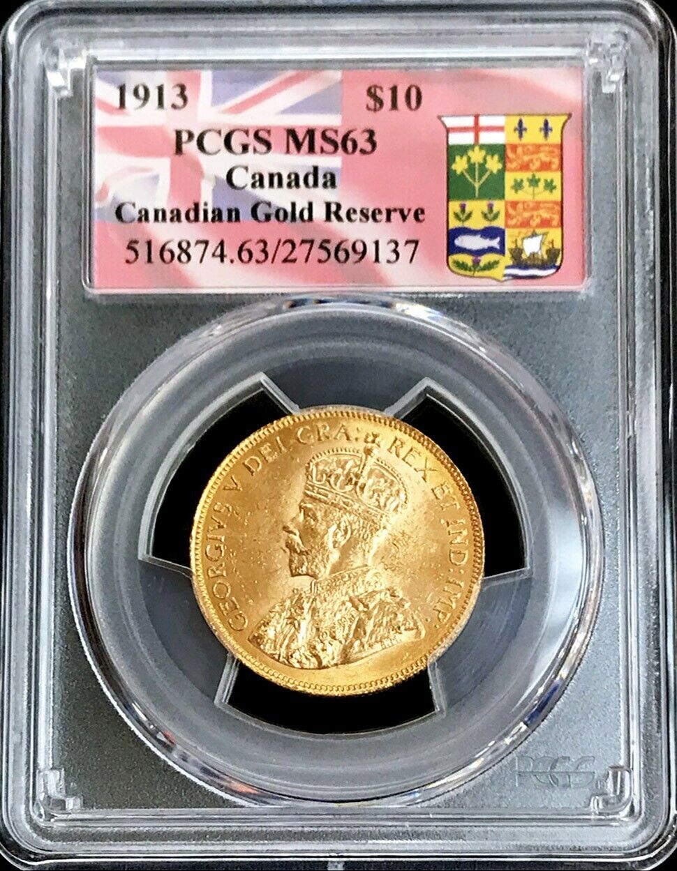1913 GOLD CANADA  KING GEORGE V COIN PCGS MINT STATE 63 CANAD