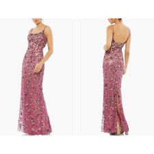 New Mac Duggal Size 12 Floral Beaded Column Gown Raspberry *Hole, Beads missing*