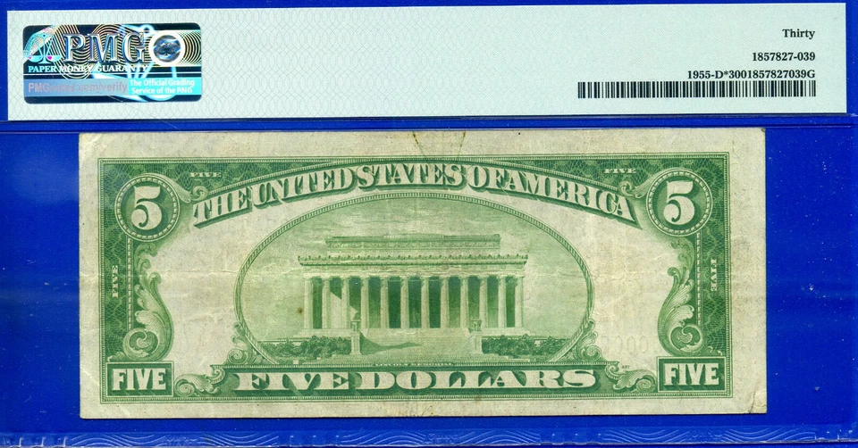 1934 $5 Federal Reserve Note Star PMG 30 Cleveland Light Green Seal - Image 2 of 2