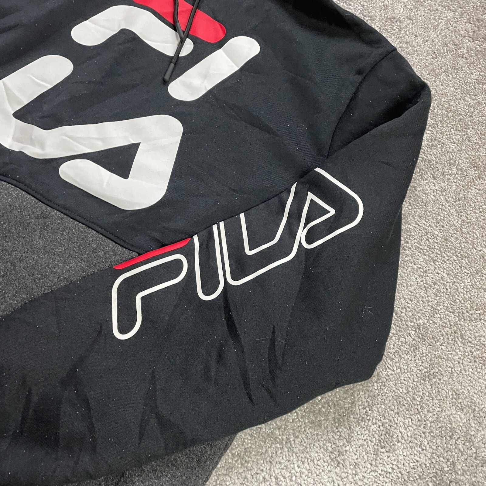 Fila Felpa con Cappuccio Pullover Felpa Uomo Medium Nero Grigio Grafica Pile Casual