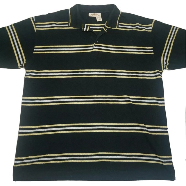 Mens Size 2XL Polo Shirt Black Gold Glitter Silver Stripes Casual By