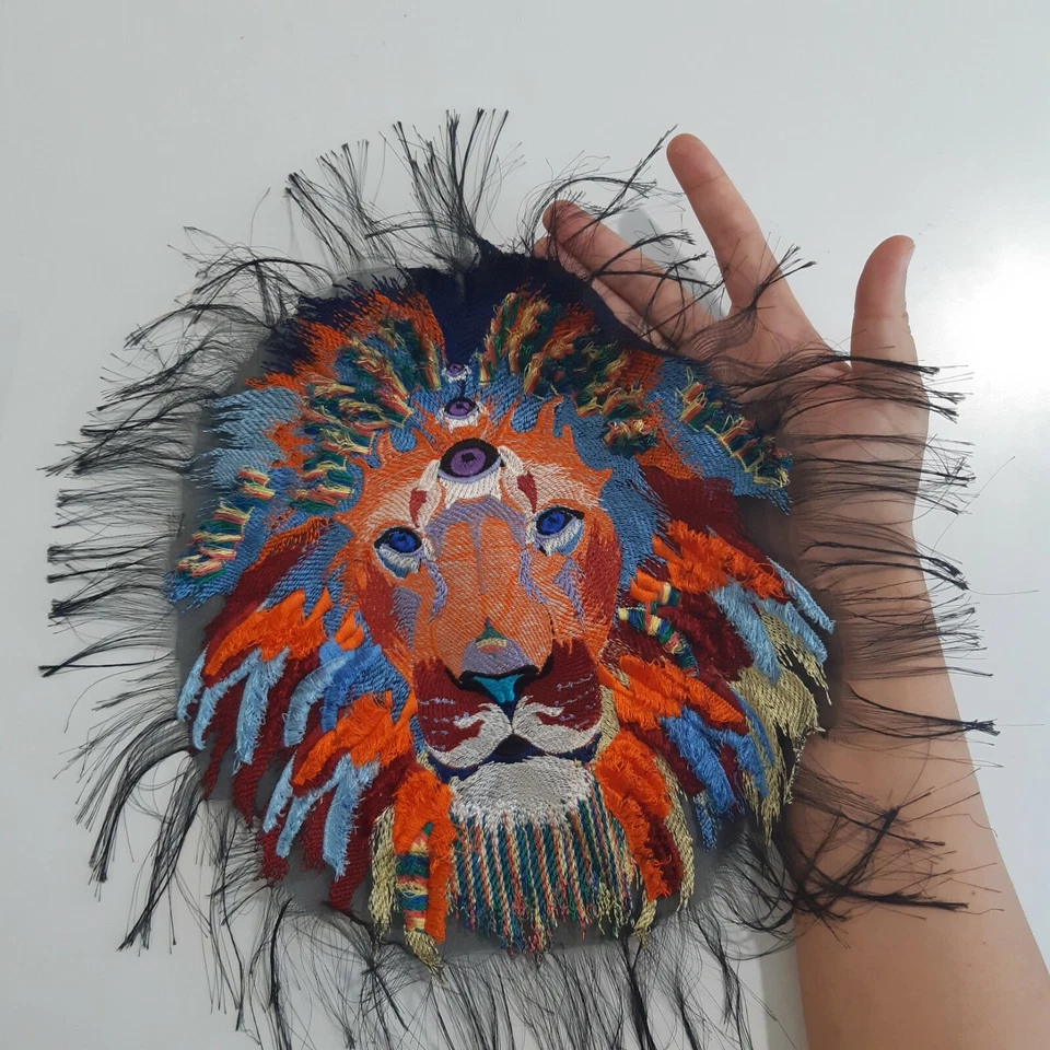 Psychedelic Lion Third Eye Large Handmade Backing Embroidered Patch from Ukraine - Image 2 of 4
