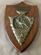 Arrow Head Brass Big Game Award Wooden  Plaque 9 X 6 INCHES ARROW HEAD 5 X 4 IN.