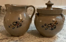 Jugtown Ware 1983 Blue Flowers Creamer and Sugar Bowl Set