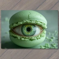 4x6"  Macaron Eye Green Pale Detailed Surreal Unusual Strange Weird Creepy