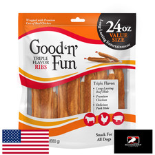Good 'n' Fun Triple Flavor Ribs Dog Chews 24oz Beef Chicken Pork Long-Lasting