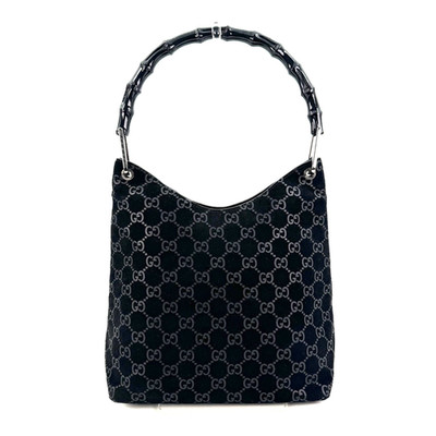 Vintage GUCCI Bamboo Shoulder Bag Suede GG Black Authentic