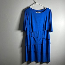 Tahari Arthur S Levine Royal Blue Tiered Sheath Dress Womens 12 Elbow Sleeve