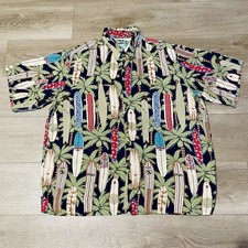 Vtg Reyn Spooner Short Sleeves Men's Hawaiian Shirt Sz XL Surfboard Palm Tree.
