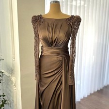Gorgeous Mother of the Bride Dress for Weddings with Long Sleeves Beaded Scoop