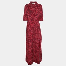 Oscar De La Renta Pink Floral Printed Stretch Cotton Collared Maxi Dress L