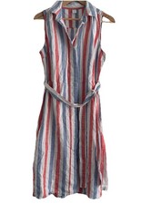 Old Navy Shirt Dress Women’s Small Linen Blend Stripe Beach 4th July Belted NWT