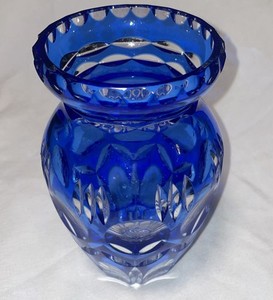 Bohemian Cobalt Blue Cut-to-Clear Crystal Vase