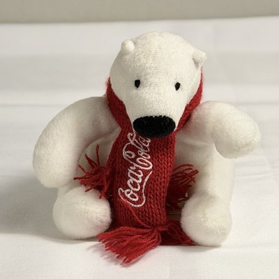 Coca-Cola Polar Bear Plush White 4'' Small Stuffed Animal Red Scarf 2023