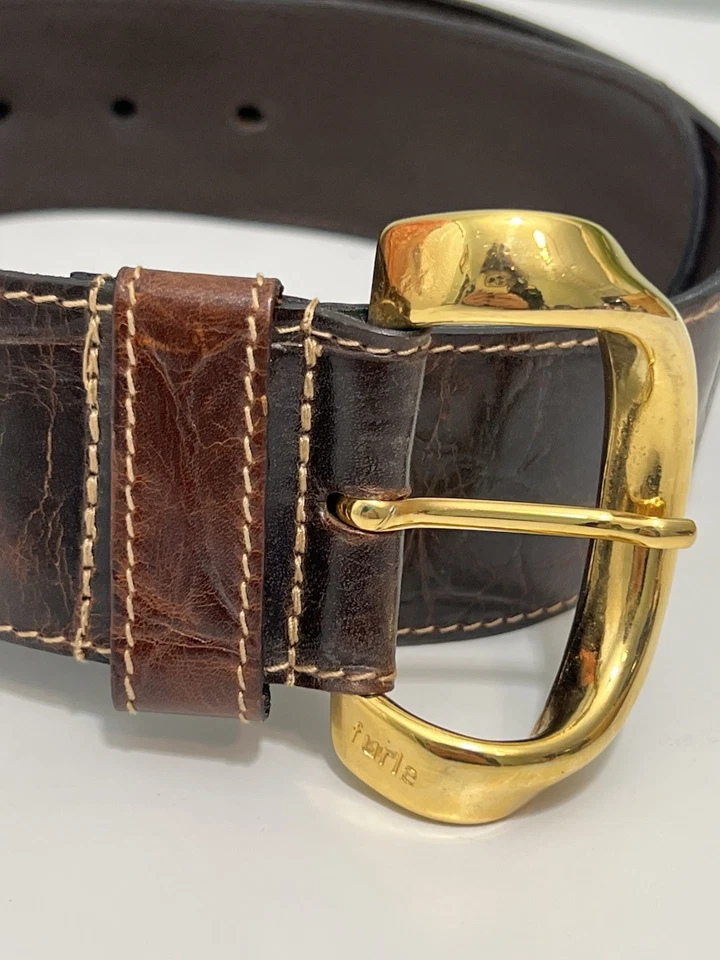 Cinturón de cuero FURLA para mujer marrón cocodrilo en relieve moda hebilla dorada talla M Foto 4 de 4