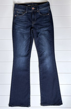 American Eagle Kick Boot Jeans Womens Size 2 Blue Dark Wash Low Rise Stretch Y2K