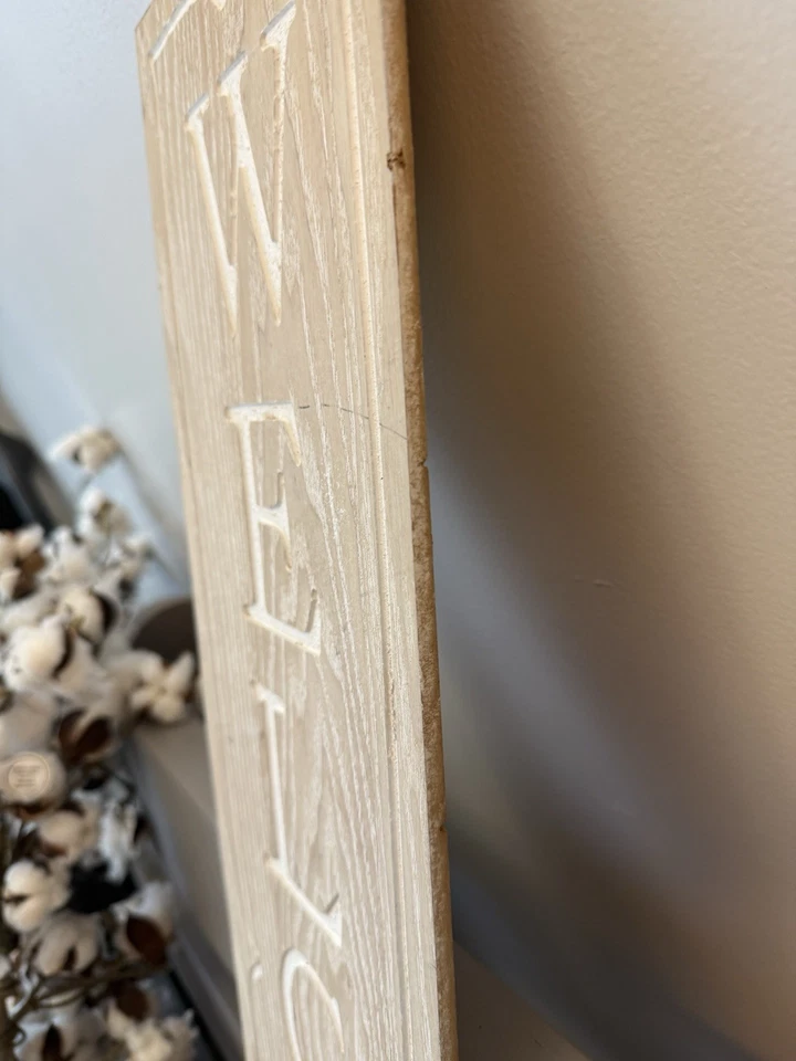 Letrero de madera texturizada Welcome decoración rústica beige y blanco país 7 pulgadas de ancho X 30 pulgadas de T Foto 2 de 2