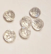 5 Antique Clear Glass Tunnel Shank 1/2” Buttons Faceted High Dome 